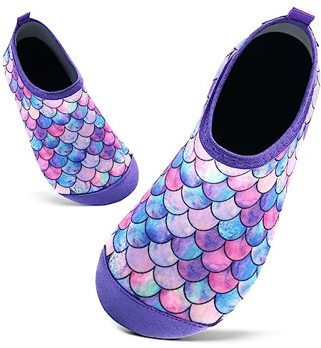 Kids Swim Water Shoes Toddlers Baby Aqua Socks Quick Dry Pool Beach Barefoot for Girls Children(Pink Purple YL,1.5/2 UK Child,34/35 EU)