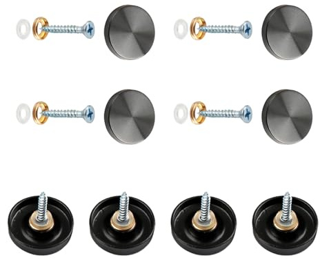 Lot de 8 vis de miroir, clous de miroir de 40 mm avec capuchons décoratifs, couvercles de miroir en acier inoxydable brossé avec rondelles pour tables, plaques de bain, raccords de meubles, noir