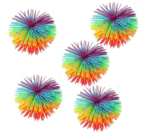 Weiche Pom Bouncy Stress Balls,Bunte Silikon Koosh Ball,Sensory Fidget Stringy Balls,Stringy Balls,Regenbogen Bunt Pom Ball,Bequem Weich Aus Aktives Spielzeug Zum Stressabbau,5 Stücke