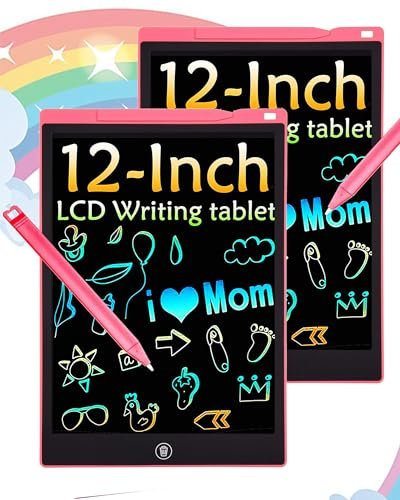 2 Pack Bunte LCD Schreibtafel, 12 Zoll LCD Schreibtablett für Kinde, Maltafel Kinder Elektronisch Spielzeug ab 3-8 Jahre alt Junge Mädchen, Löschbar Mal Tablet Kinder Weihnachtsgeschenke