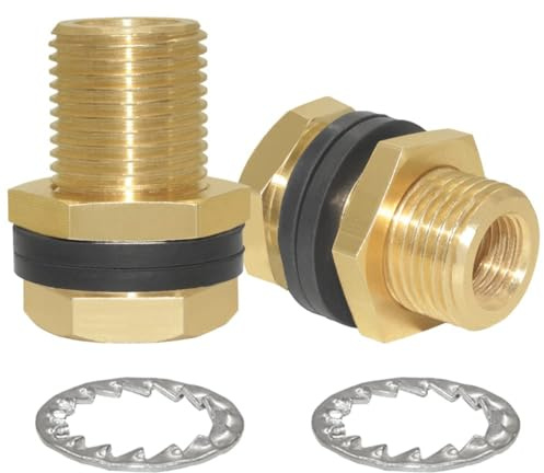 Joywayus Brass Full Thread Lengthened Bulkhead Fitting 1/8NPT Female x 3/8 Male Bulk Head Pipe Fitting Bulkhead Tank Fitting Coupler (Pack of 2)