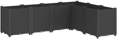 vidaXL Pflanzkübel, Blumenkübel Rattan-Optik, Pflanzkasten Blumenkasten für Garten Terrasse, Hochbeet Blumenbeet Pflanzbeet L-Form, Schwarz PP