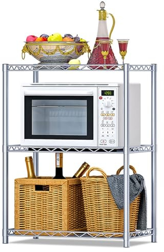 JDBDU Estantería de cocina, estantería de pie con 3 estantes, estante ajustable para microondas, 50 kg, estantería de almacenamiento, estantería de cocina, encimera de cocina, organizador de cocina,