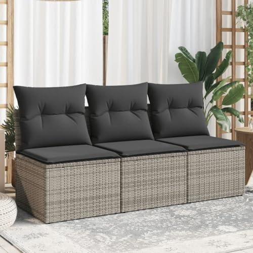 SECOLI Gartensofa mit Stauraum Rattan Sofa 3-Sitzer Lounge Sofa Outdoor Kleines Balkon Sofa Balkonmöbel Rattansofa Polyrattan Gartenmöbel Set Balkon Lounge Garten Loungesofa Grau