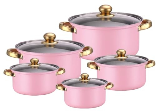Uposao - Batería de cocina de acero inoxidable de 10 piezas, cacerolas/ollas con tapa de cristal para todos los fuegos incluida inducción