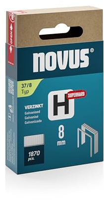NOVUS TOOLS Feindrahtklammern 8 mm superhart für Hammertacker, 1870 Tacker-Klammern vom Typ 37/8, Schiebeschachtel, Heftmittel für Stoffe und Gewebe