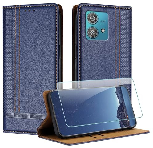 JayModCase Funda para Motorola Moto Edge 40 Neo con Protector Pantalla, Flip Leather Ranura Tarjeta Magnético Wallet Carcasa con Cierre magnético Soporte Plegable para Moto Edge 40 Neo - Azul