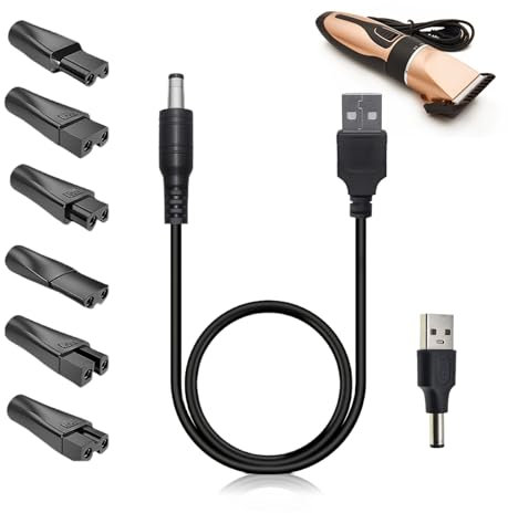 8-Piece USB Shaver Charger Power Adapter Kit, Replacement Electric Razor Charger Cable Universal Hair Clipper Charger Multiple Plug Types Shaver Cord Compatible with Various Shavers Beard