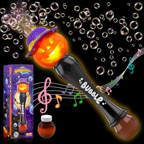 TOPJOWGA Halloween Bubble Machine, Kürbis Zauberstab Seifenblasenmaschine mit Licht und Musik, Seifenblasenstab Kürbis Bubble Machine Spielzeug, Kinder Automatische Seifenblasenpistole