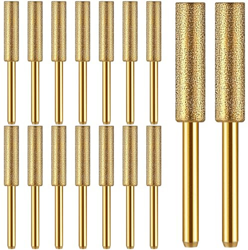 Chumia 16 Pcs Chainsaw Sharpening Stones Diamond Sharpener Grinding Stone File Electric Diamond Sharpening Wheel Golden Chainsaw Accessories for Chain Stone Jewelry(7/32''（5.5 mm）)