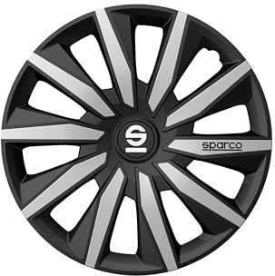 Sparco Satz von 4 Radkappen 15“. Modell Milano Schwarz/Silber. Sportliches Design für Ihre Autofelgen. Starke und haltbare Konstruktion.