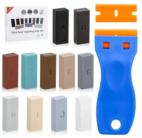 Set di riparazione per piastrelle in 11 tonalità diverse, per pietra naturale, riparazione marmo, riparazione ceramica, set riparazione cera dura anche per pavimenti in laminato, parquet e vinile