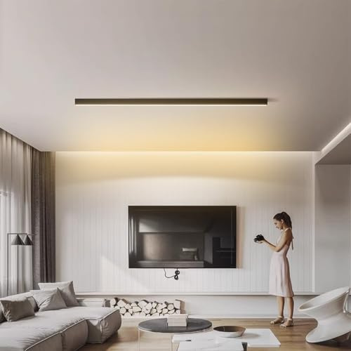 LED Moderne Deckenleuchte Aluminium 3 Farbtemperatur Deckenlampe 3000K/400K/6000K Lange Lichtleiste Deckenbeleuchtung Schwarz linear Design Wohnzimmer Schlafzimmer Esszimmer (Warmes Licht,120cm)