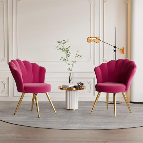 Aivermeil Esszimmerstühle 2er Set Samt Polsterstühle Tiefrosa | Muschelsessel mit Armlehnen,Schminktisch Stuhl,Polstersessel Elegant,kzentstuhl mit Gold Metallbeinen Accent Chair