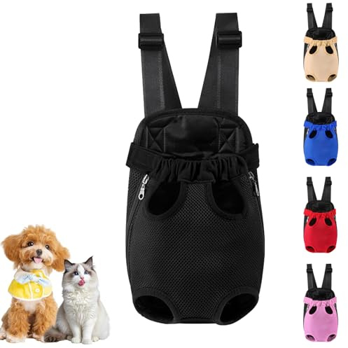 Hunde Rucksack für 6.5-8.2 kg, Verstellbare Welpen Haustier Rucksack Hund Tragetasche, Camping und Reisen, Schultertasche für kleine und mittelgroße Hunde, Katzen, Kaninchen (Schwarz, XL)