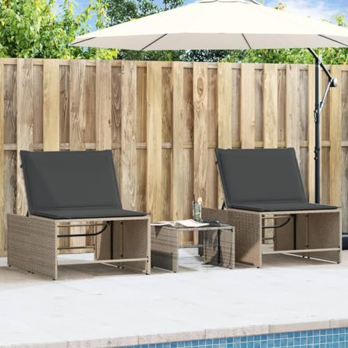 XINCXIN Sonnenliegen, Strand Stuhl relaxliege Wohnzimmer korbsessel Outdoor Patio Chairs Geeignet für Balcony Terrace Garden Camping Outdoors 2 STK. mit Tisch Grau Poly Rattan