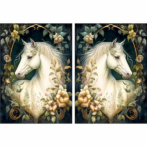 White Horse Reispapier, A3+, 29 x 40,5 cm, 2 Stück, links und rechts für Decoupage, Poster, Möbel und Bastelprojekte CRAFT KREATIVELY
