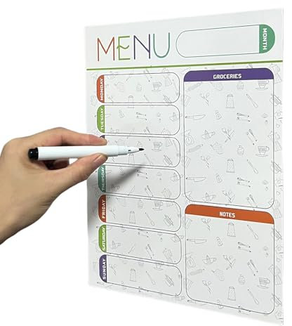 Hobngmuc Magnetischer Planer,Trockenabwischbarer Whiteboard-Kalender für Kühlschrank - Wochenplan mit Einkaufsliste & Mahlzeitenplaner für Küchenorganisation