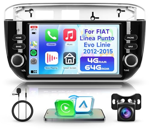 4G+64G Rimoody Android Autoradio per FIAT Linea Punto Evo 2012-2015 7 Pollici HD Stereo Auto con Wireless Carplay Android Auto Navi GPS Mirror Link Bluetooth WiFi/FM/RDS/EQ/SWC Telecamera Posteriore