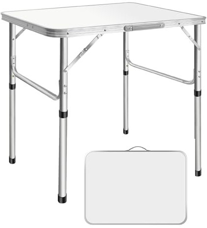 Rigogo Tavolo da campeggio pieghevole, 75 cm, portatile, con gambe in alluminio e maniglia, per interni ed esterni, 2 livelli di altezza 70/33 cm, 75 x 55 x 70 cm, bianco