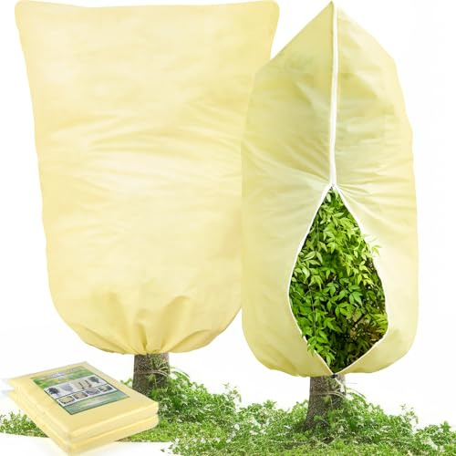 TRIITECH 2 Packs Plant Covers for Winter 120x180cm, Shrub Covers for Winter, Plant Cover Freeze Protection, Cold Frost Protection Cover with Zipper Drawstring(80gsm)