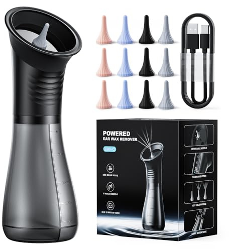 Ear Wax Removal with LED Display, Temodu Electric Ear Cleaner, Rechargeable Earwax Remove Removal Ear Irrigation System, 3 Pressure Modes Ear Cleaning Earwax Removal (12 Disposable Tips) (E80)