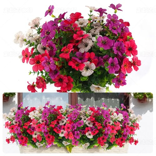msymsyu Flores artificiales de eucalipto púrpura, 36 cm, 7 ramos, plantas artificiales para fiestas de boda, decoración para interiores y exteriores, flores artificiales (magenta, púrpura, blanco)