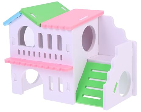 FUTUREORYY Hamstervilla aus Robustem Holz mit Kreativem Doppelstock Design und Rutschplattform Atmungsaktives Versteckhaus für Zwerghamster Naturnahes Kleintierheim für Bewegung und Ruhe