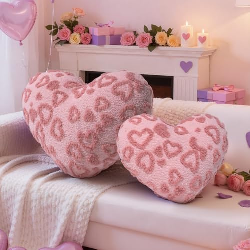 Lanpn 2 Stück Valentinstag Herzkissen, Rosa Herzform Kissen Herzkissen Love Zierkissen Aesthetic Dekokissen für Wohnzimmer Schlafzimmer Couch Bett Sofa Valentinstag Dekor (Rosa, 42x31cm & 36x27cm)