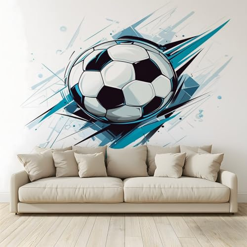 Papel pintado fotográfico de balón de fútbol con puertas con motivos geométricos – Diseño para paredes de habitación – Fotomural no tejido 350 x 256 cm – Pegamento no incluido