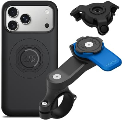 Quad Lock Motorcycle Handlebar Mount Kit with Vibration Dampener and MAG Phone Case for iPhone 17 Pro Max