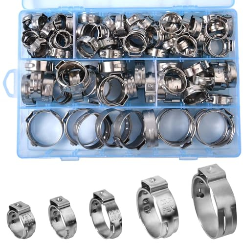 SPEEDWOX 120 Pcs Pex Cinch Clamps Rings 3/8 1/2 5/8 3/4 1 Inch Premium 304 Stainless Steel Cinch Crimp Rings Pinch Clamps Pex Crimp Rings Pex Crimp Tool for Pex Tubing Pipe Fitting Connections
