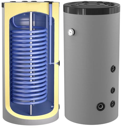 300 Liter Indirekt beheizter Warmwasserspeicher mit 1 Wärmetauscher als Unterstellspeicher - Anschlüsse nach oben - Zirkulation seitlich -