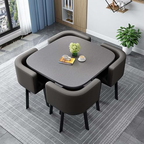 Set tavolo da pranzo rotondo quadrato con 4 sedie, design moderno e compatto per piccoli spazi, elegante tavolo da cucina e balcone, perfetto per gruppi da pranzo, tavolo da riunione da 80 cm
