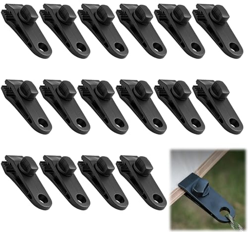 SPOKKI Juego de 16 tensores de lona para tienda de campaña, ajustables, resistentes al viento, clips de lona resistentes para tiendas de campaña, toldos, cubiertas, toldos con bloqueo, pinzas de
