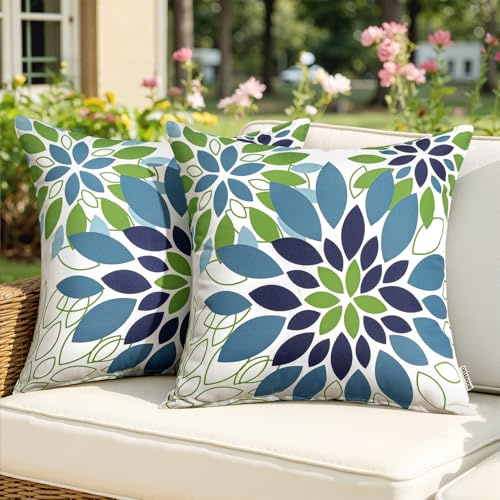 MIULEE Outdoor Kissenbezug 40x40cm 2er-Set wasserdichte Kissenbezüge Sofakissen Weiche Dekokissen Wetterfeste Kissenhülle Couchkissen Zierkissen für Outdoor Garten Balkon Schwimmbad Blaugrün