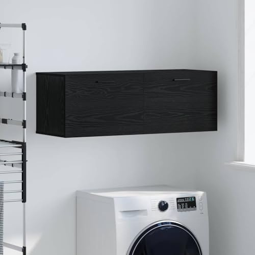 Yisssmeng Wandhängeschrank Schwarz Eiche 100×36.5×35 cm, 2 Regale, Holzwerkstoff, platzsparend für Bad, Schlafzimmer, Flur