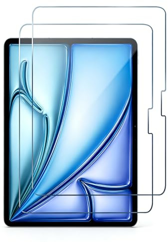 2 Piezas Protector de Pantalla para iPad Air 11 M3/M2 (7ª/6ª Gen, 2025/2024), Cristal Templado 9H Vidrio, Alta Transparencia, Resistente a Arañazos, para Apple Pencil, Instalación sin Burbujas