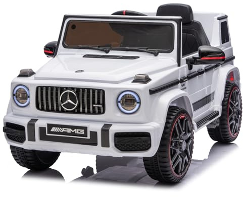 LALAHO Auto elettrica per bambini Mercedes AMG G63,12 V 7 ah, con telecomando 2,4 G, auto per bambini, veicoli elettrici per bambini a partire dai 3 anni in su, colore bianco