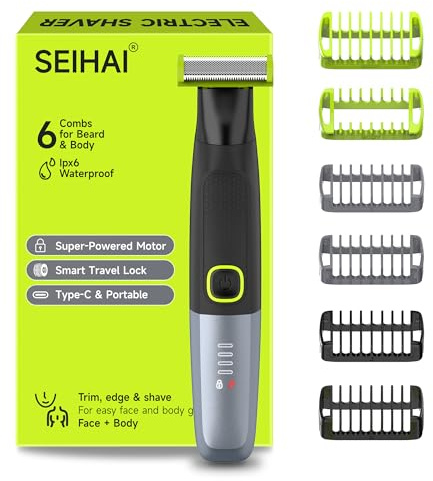 Intimrasierer Herren, Körperrasierer mit 30° Hautschutz, Nass/Trocken | Elektrischer Rasierer & Trimmer mit SkinSafe Klinge für Intimbereich,Gesicht & Körper,USB-C,IPX6-Wasserdicht, 6 Kammaufsätze
