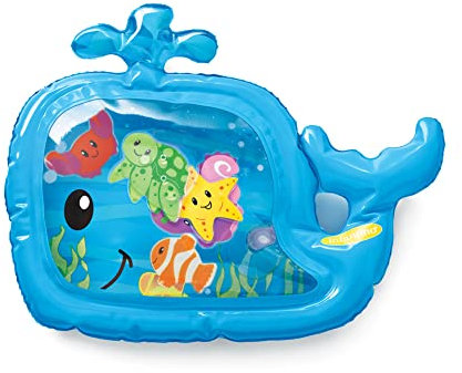 Infantino - Tapis d'eau et de Jeu pour Bébé - Jouets de Bain - Tapis Baleine - 6 Animaux Aquatiques Suspendus - Tapis d'Éveil Sensoriel Bébé - Stimuler la Curiosité de Bébé - À Remplir d'eau - Bleu