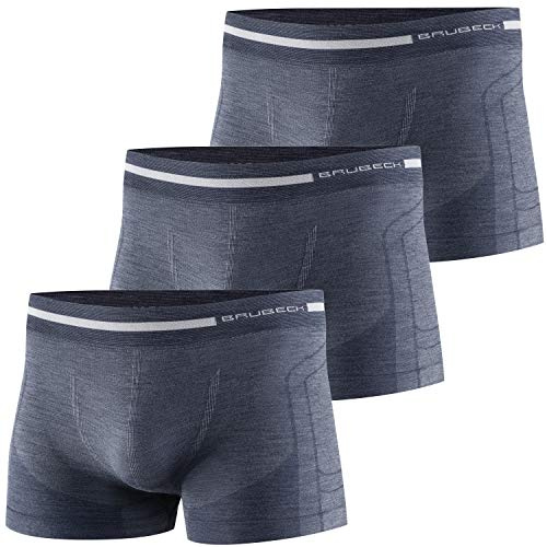 BRUBECK 3er Pack Herren Boxershorts | Atmungsaktiv | Sport | Unterhose | Funktionsunterwäsche | Briefs | Retro | 41% Merino-Wolle | BX10430
