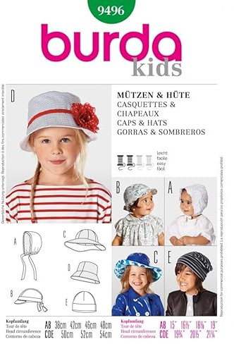 Burda 9496 Schnittmuster für Kindermütze, Mützen, Hüte
