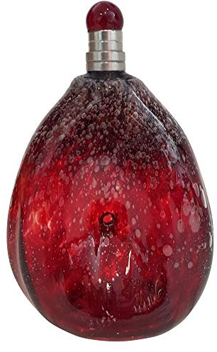 Flasche antiker Stil mit Zinnverschluß Glaskaraffe rot mit Luftbläschen mundgeblasen Inhalt 0,5 Liter, Höhe ca19-21 cm