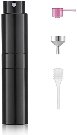 Toureal Aluminio 8ml Atomizador Perfume Recargable, Perfumador Dispensador de Viaje, Spray Pulverizador Pequeño para Colonia (Negro Brillante)