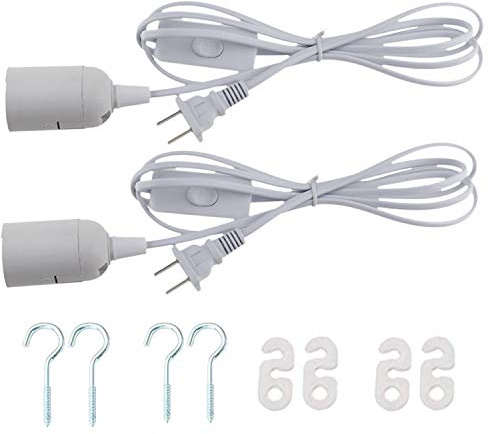 Rextin 2 pcs E26/E27 LED Light Socket 5.9FT Extension Cord with On/Off Switch and US AC Power Plug Bulb Socket for Pendant Lighting Bulb Lamp in Kitchen Bedroom Restaurant (2 Packs)