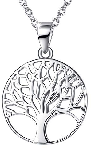 Carleen Lebensbaum Kette aus Solide 925 Sterling Silber 18mm Durchmesser Anhänger Halskette Einfach Minimalistisch Geschenk Schmuck für Damen Mädchen - Verstellbar Armkette: 40 + 5 cm