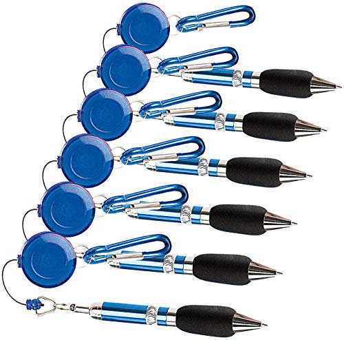 PEARL Stifte: 6er-Set Pen-Rewinder mit Karabiner-Haken und Gürtelclip, 60 cm Leine (Kugelschreiber mit Aufrollern, Kugelschreiber mit Rewindern, Schlüsselanhänger)