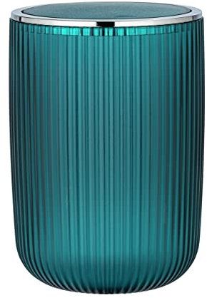 WENKO Schwingdeckeleimer Mod. Agropoli L Petrol, 5,5 Liter, Badezimmer-Mülleimer mit Deckel, Abfalleimer aus hochwertigem Kunststoff mit plastischer Formgebung und gefrosteter Oberfläche, Ø 19 x 27 cm