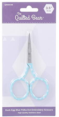 The Quilted Bear Forbici da ricamo a pois, piccole lame affilate da 8,9 cm per l'uso come forbici da ricamo, punto croce, scuola, applique o forbici per unghie in due colori a scelta (azzurro)